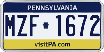 PA license plate MZF1672