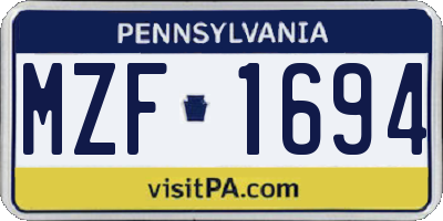 PA license plate MZF1694