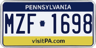 PA license plate MZF1698