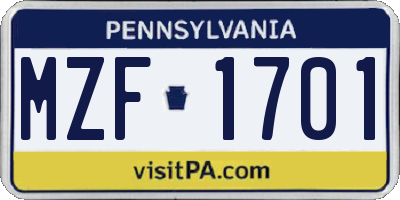 PA license plate MZF1701