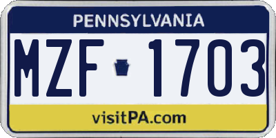 PA license plate MZF1703