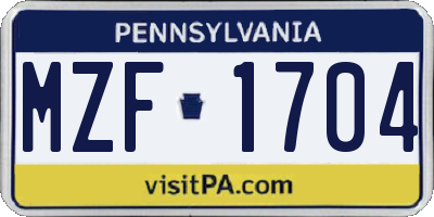 PA license plate MZF1704
