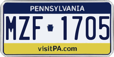 PA license plate MZF1705