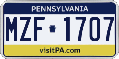 PA license plate MZF1707
