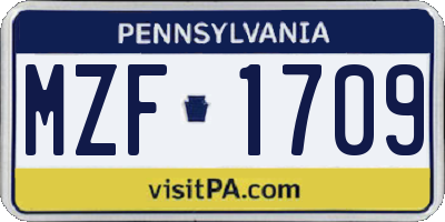 PA license plate MZF1709