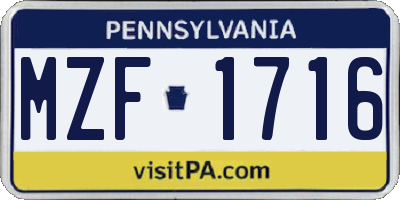 PA license plate MZF1716