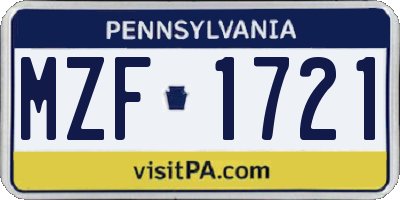 PA license plate MZF1721