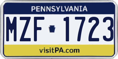 PA license plate MZF1723