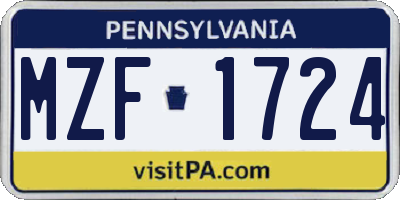 PA license plate MZF1724