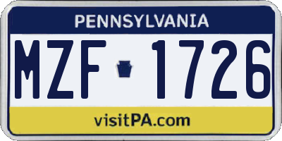 PA license plate MZF1726