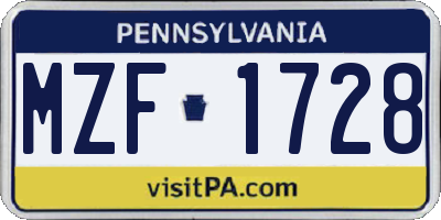 PA license plate MZF1728