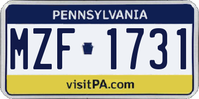 PA license plate MZF1731