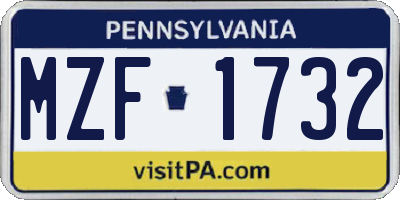 PA license plate MZF1732