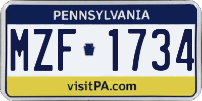 PA license plate MZF1734
