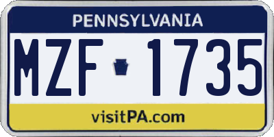 PA license plate MZF1735