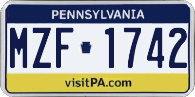 PA license plate MZF1742