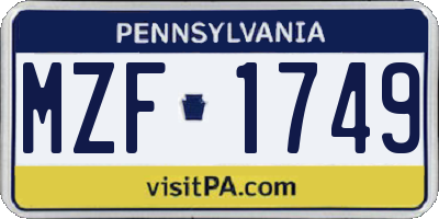 PA license plate MZF1749