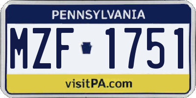 PA license plate MZF1751