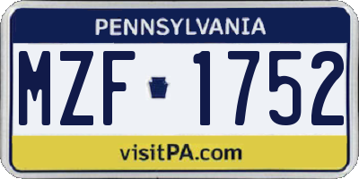 PA license plate MZF1752
