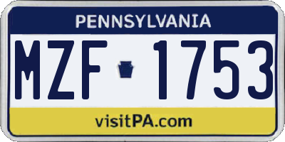 PA license plate MZF1753