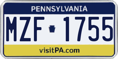 PA license plate MZF1755