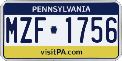 PA license plate MZF1756