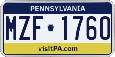 PA license plate MZF1760