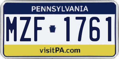 PA license plate MZF1761