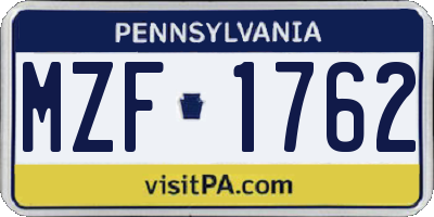 PA license plate MZF1762