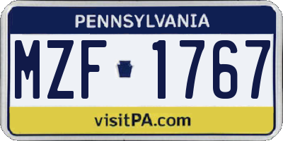 PA license plate MZF1767