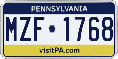 PA license plate MZF1768