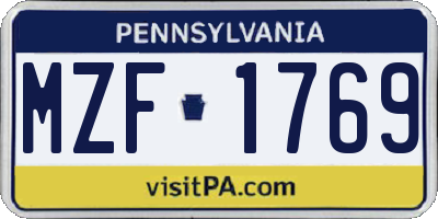 PA license plate MZF1769