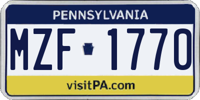 PA license plate MZF1770