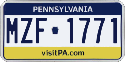 PA license plate MZF1771
