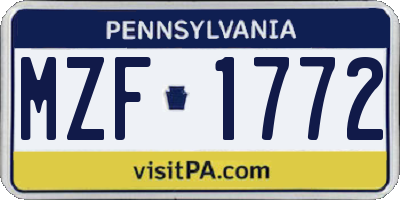 PA license plate MZF1772