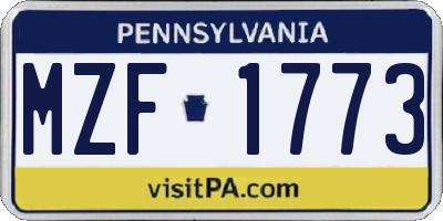 PA license plate MZF1773