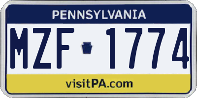 PA license plate MZF1774
