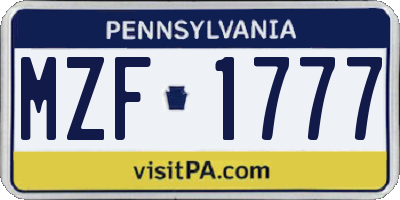 PA license plate MZF1777