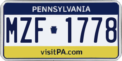 PA license plate MZF1778