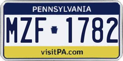PA license plate MZF1782
