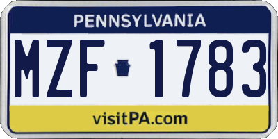 PA license plate MZF1783