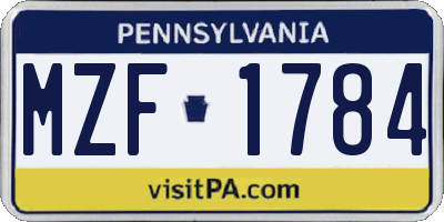 PA license plate MZF1784
