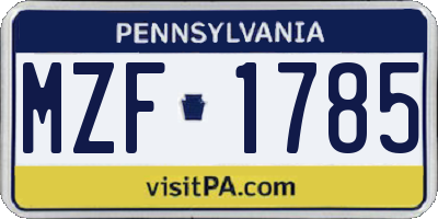 PA license plate MZF1785