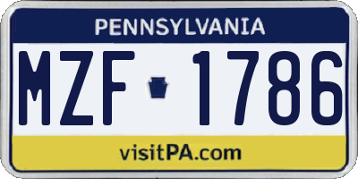 PA license plate MZF1786