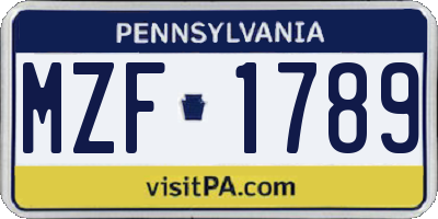PA license plate MZF1789