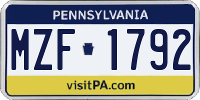 PA license plate MZF1792