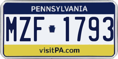 PA license plate MZF1793