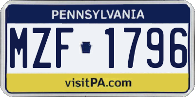 PA license plate MZF1796