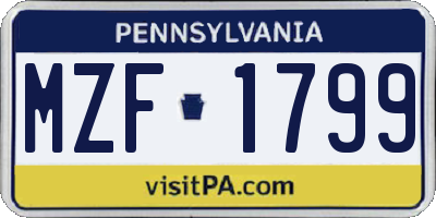 PA license plate MZF1799
