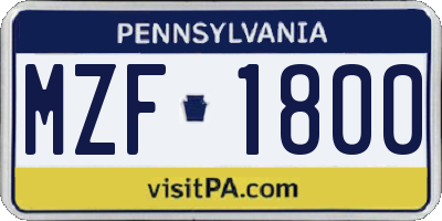 PA license plate MZF1800
